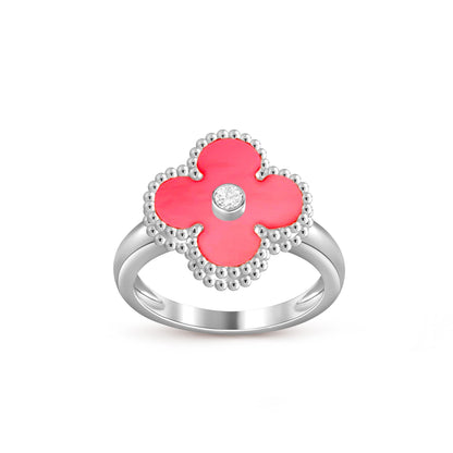 [Leaves]LUCKY CLOVER DIAMOND-ACCENT WHITE GOLD RING COLLECTION