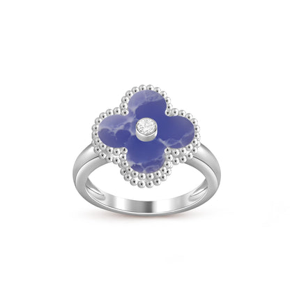 [Leaves]LUCKY CLOVER DIAMOND-ACCENT WHITE GOLD RING COLLECTION