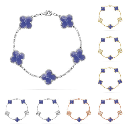 [Leaves]LUCKY CLOVER 5-MOTIF BRACELET - BLUE LARIMAR COLLECTION