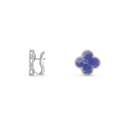 [Leaves]15MM CLOVER FLOWER STUD EARRINGS WHITE GOLD COLLECTION