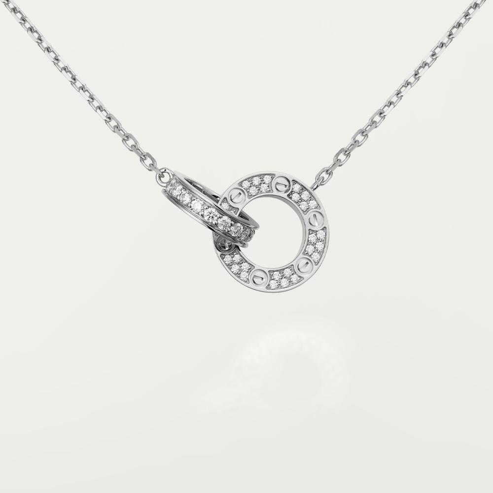 [Leaves]LOVE 7.6MM NECKLACE ROSE GOLD AND SILVER  FULL DIAMOND