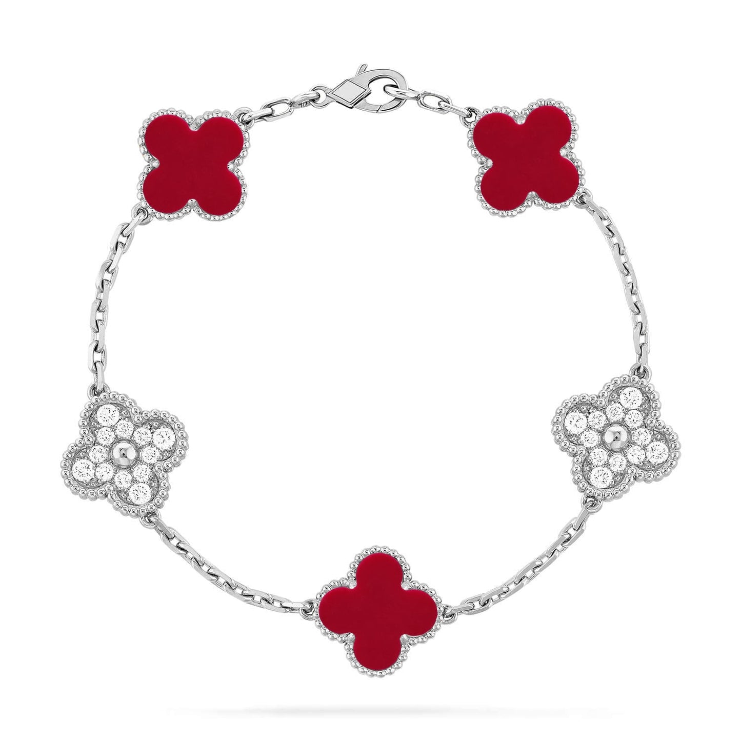 [Leaves]LUCKY CLOVER 5-MOTIF BRACELET - RED CARNELIAN COLLECTION