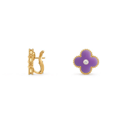 [Leaves]15MM CLOVER FLOWER STUD EARRINGS DIAMOND-GOLD COLLECTION