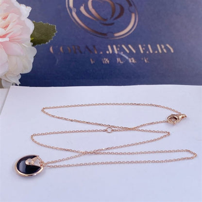 [Leaves]AMULETTE ROSE GOLD ONYX NECKLACE