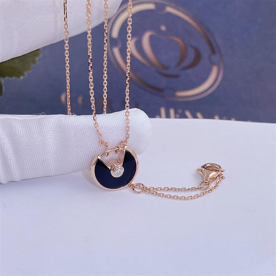 [Leaves]AMULETTE ROSE GOLD ONYX NECKLACE