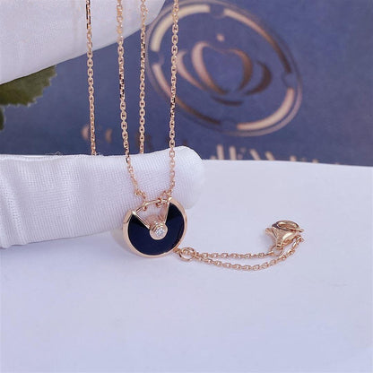 [Leaves]AMULETTE ROSE GOLD ONYX NECKLACE