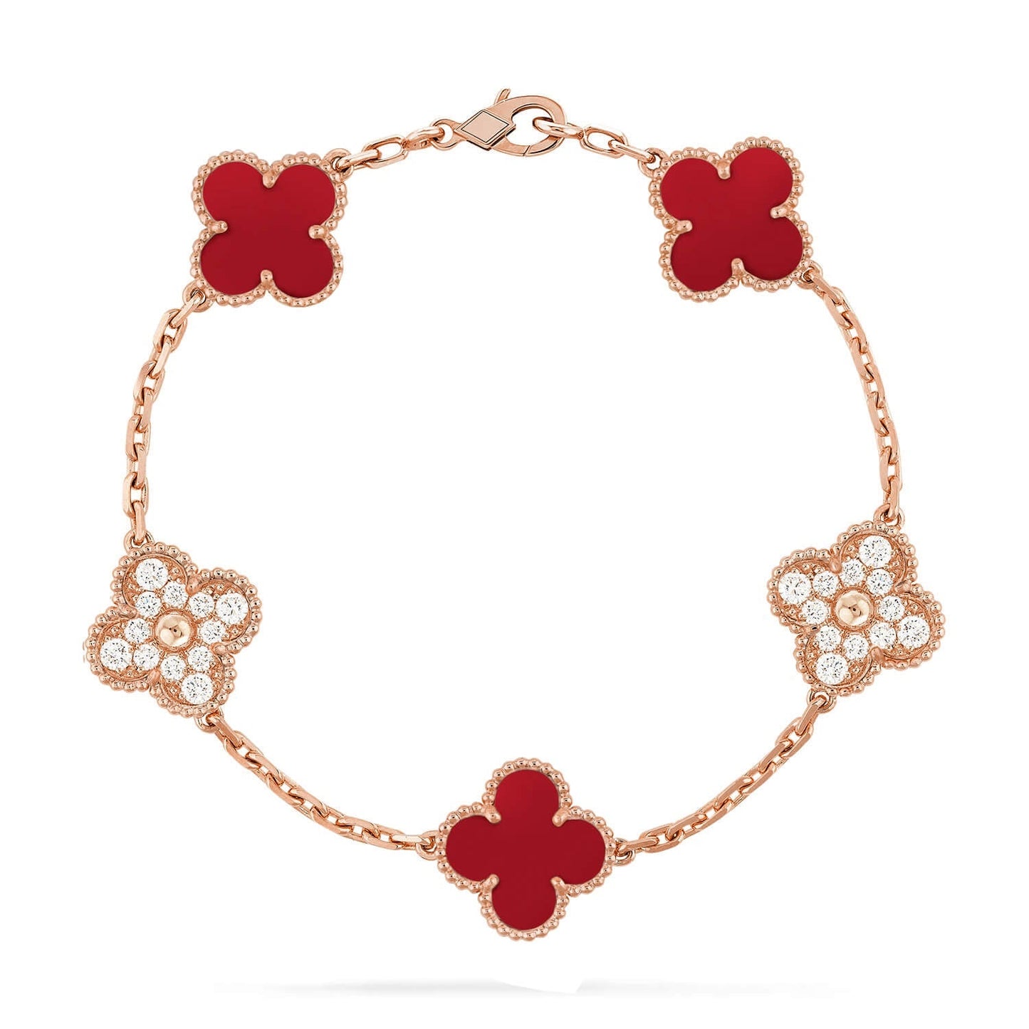 [Leaves]LUCKY CLOVER 5-MOTIF BRACELET - RED CARNELIAN COLLECTION