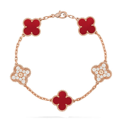 [Leaves]LUCKY CLOVER 5-MOTIF BRACELET - RED CARNELIAN COLLECTION