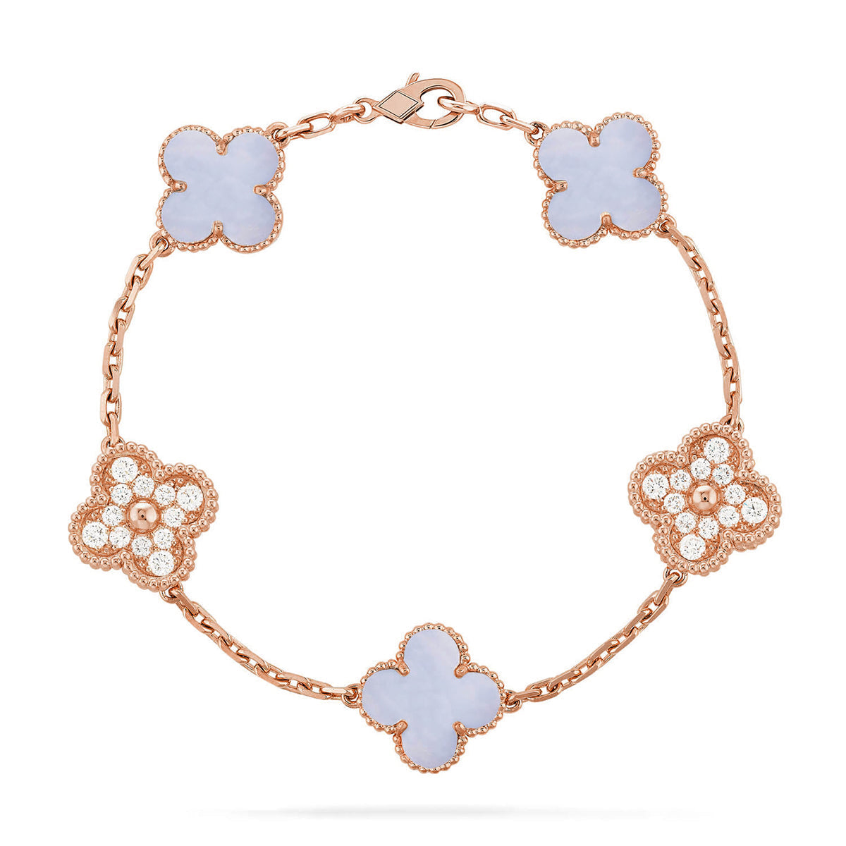 [Leaves]LUCKY CLOVER 5-MOTIF BRACELET - PURPLE CHALCEDONY COLLECTION