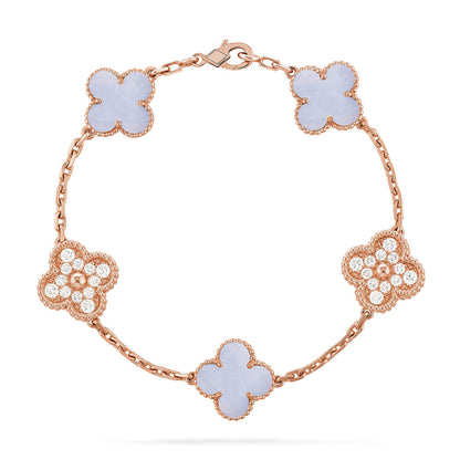[Leaves]LUCKY CLOVER 5-MOTIF BRACELET - PURPLE CHALCEDONY COLLECTION