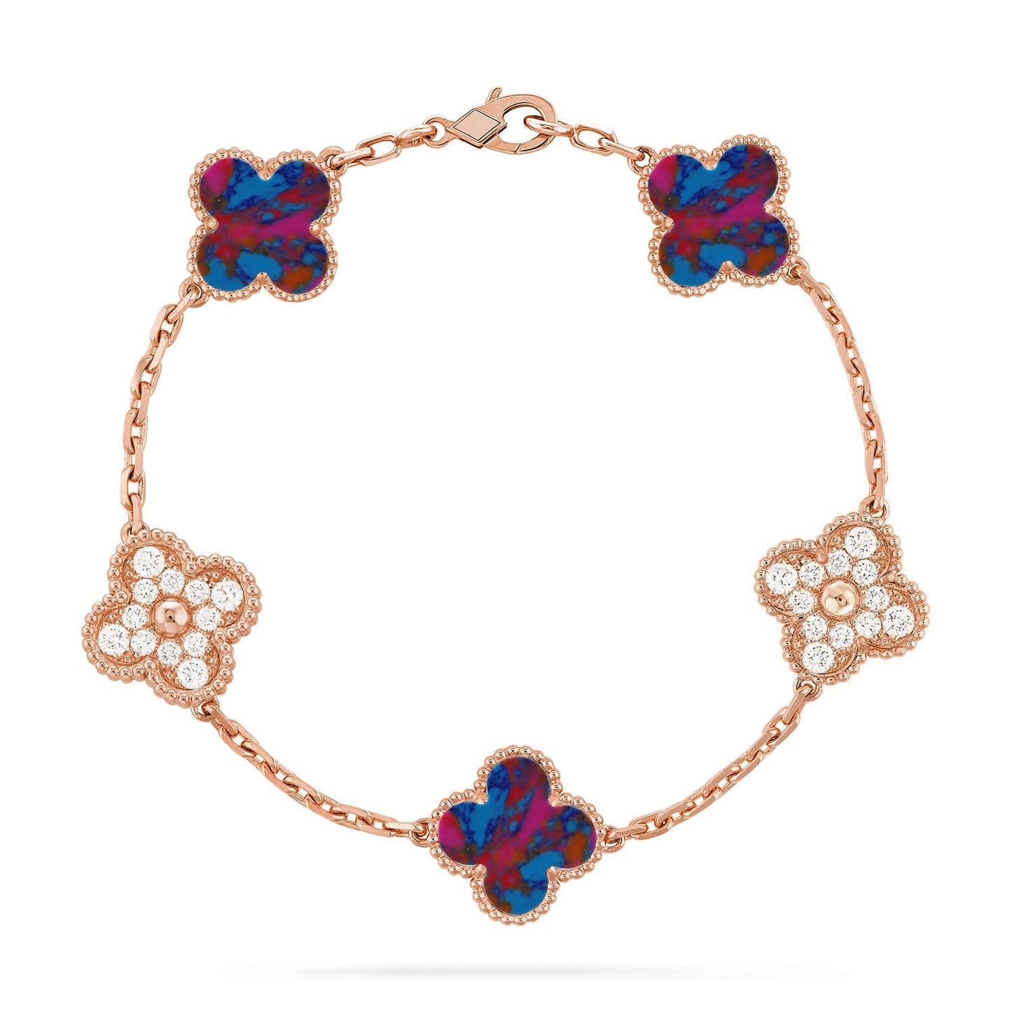 [Leaves]LUCKY CLOVER 5-MOTIF BRACELET - MULTI-GEM COLLECTION