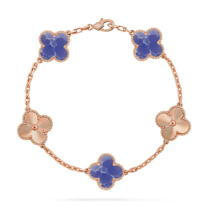 [Leaves]LUCKY CLOVER 5-MOTIF BRACELET - BLUE LARIMAR COLLECTION