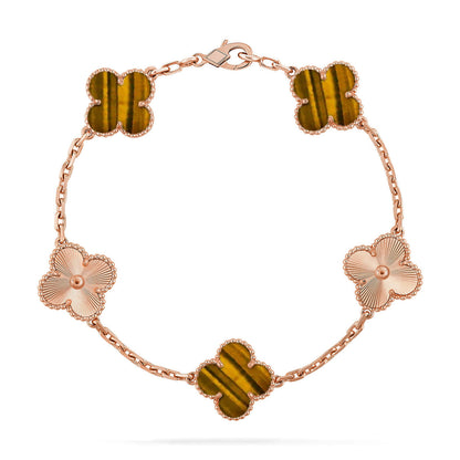[Leaves]LUCKY CLOVER 5-MOTIF BRACELET -  TIGER’S EYE COLLECTION
