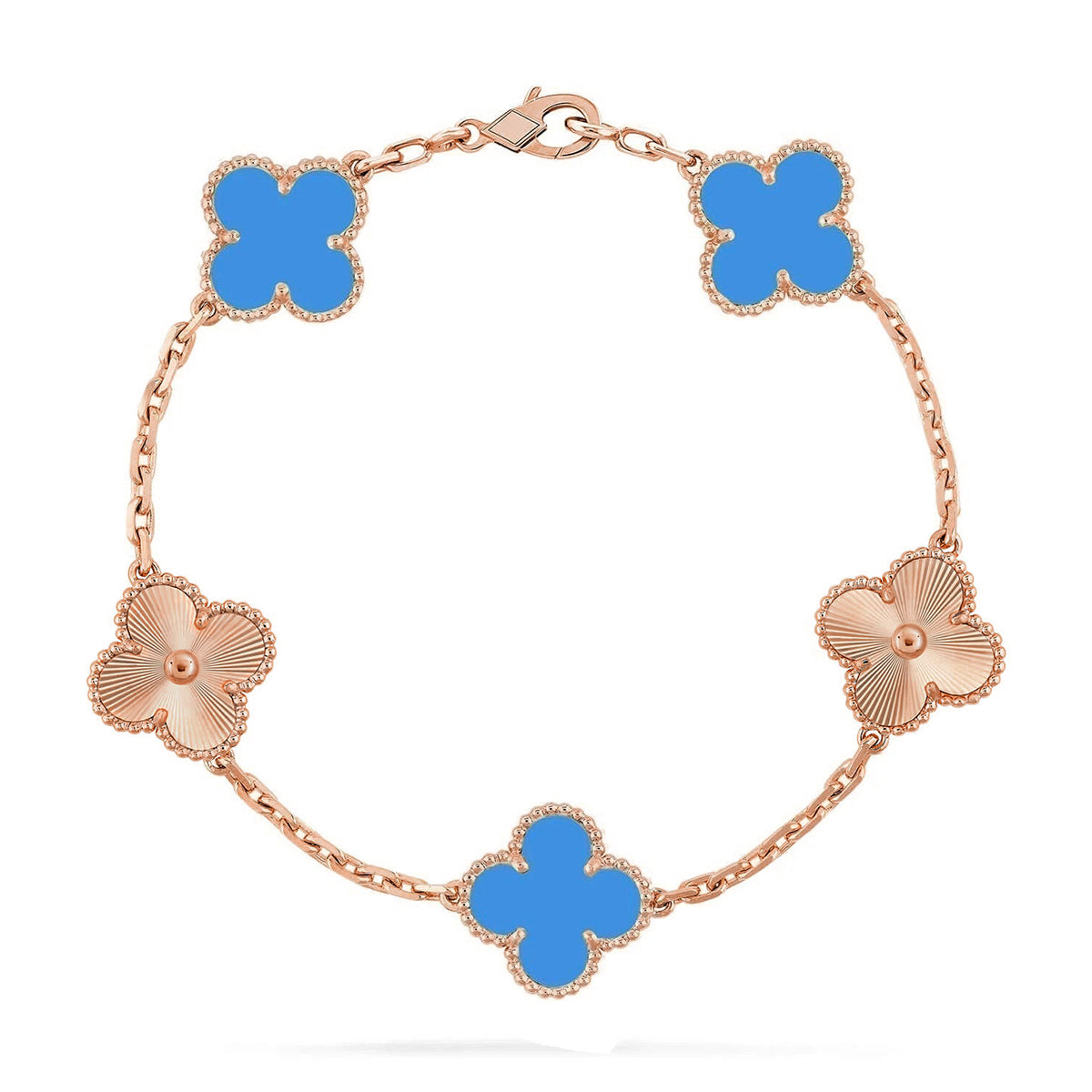 [Leaves]LUCKY CLOVER 5-MOTIF BRACELET - BLUE AGATE COLLECTION