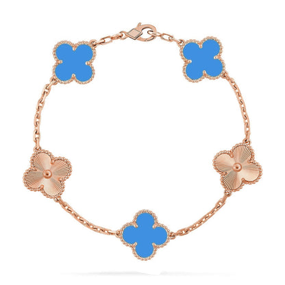 [Leaves]LUCKY CLOVER 5-MOTIF BRACELET - BLUE AGATE COLLECTION