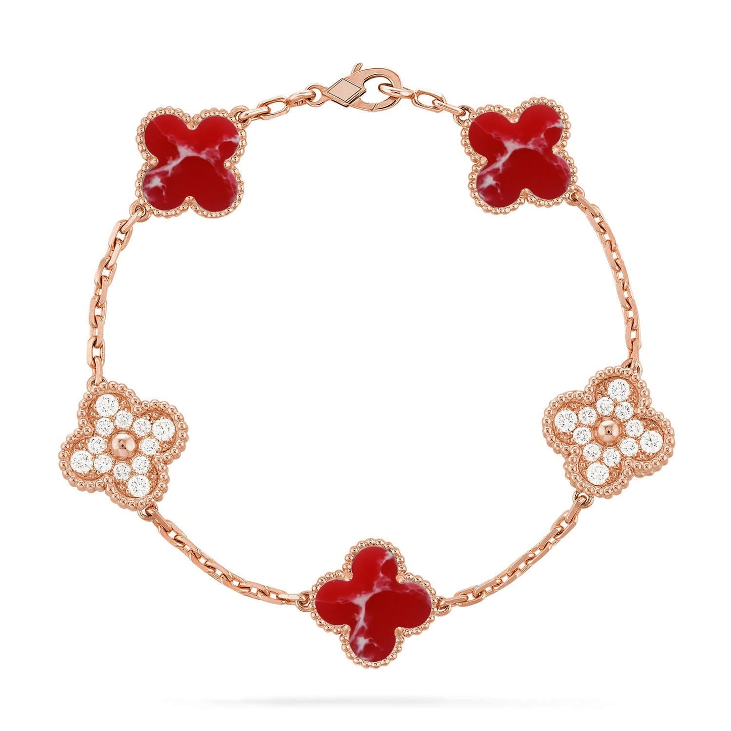 [Leaves]LUCKY CLOVER 5-MOTIF BRACELET - RED LARIMAR COLLECTION