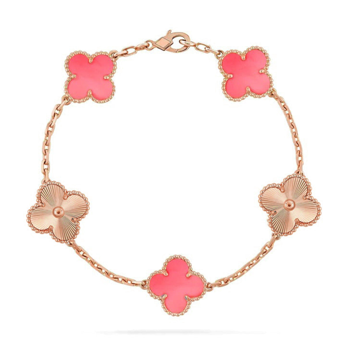 [Leaves]LUCKY CLOVER 5-MOTIF BRACELET - PINK MOTHER-OF-PEARL COLLECTION