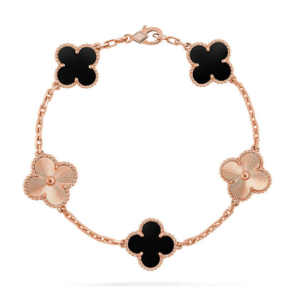 [Leaves]LUCKY CLOVER 5-MOTIF BRACELET - BLACK OXNY COLLECTION