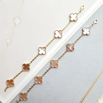 [Leaves]LUCKY CLOVER 5-MOTIF BRACELET - PINK MOTHER-OF-PEARL COLLECTION