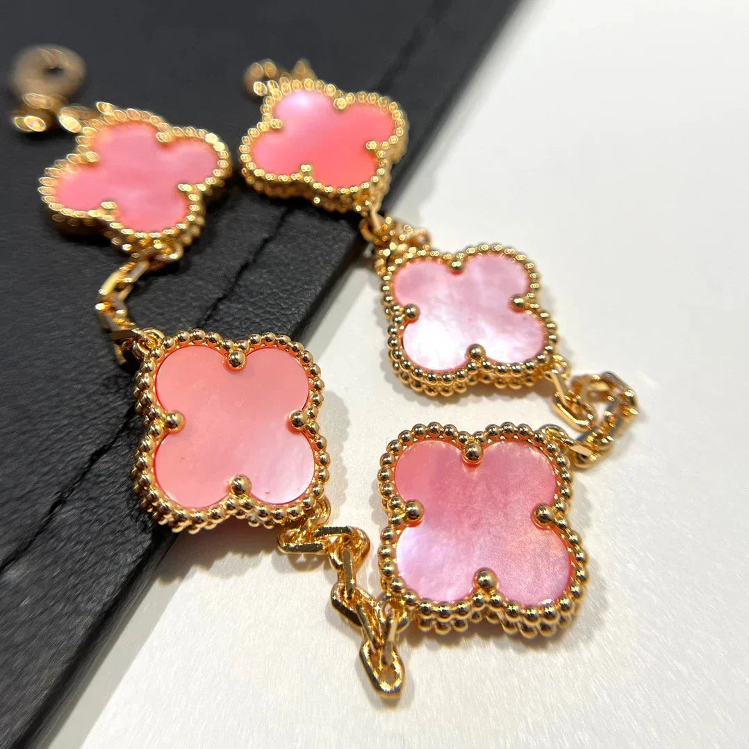 [Leaves]LUCKY CLOVER 5-MOTIF BRACELET - PINK MOTHER-OF-PEARL COLLECTION