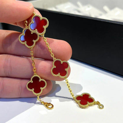 [Leaves]LUCKY CLOVER 5-MOTIF BRACELET - RED CARNELIAN COLLECTION