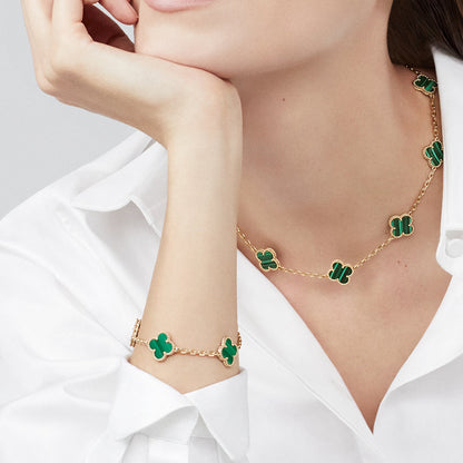 [Leaves]CLOVER 10 MOTIFS MALACHITE NECKLACE