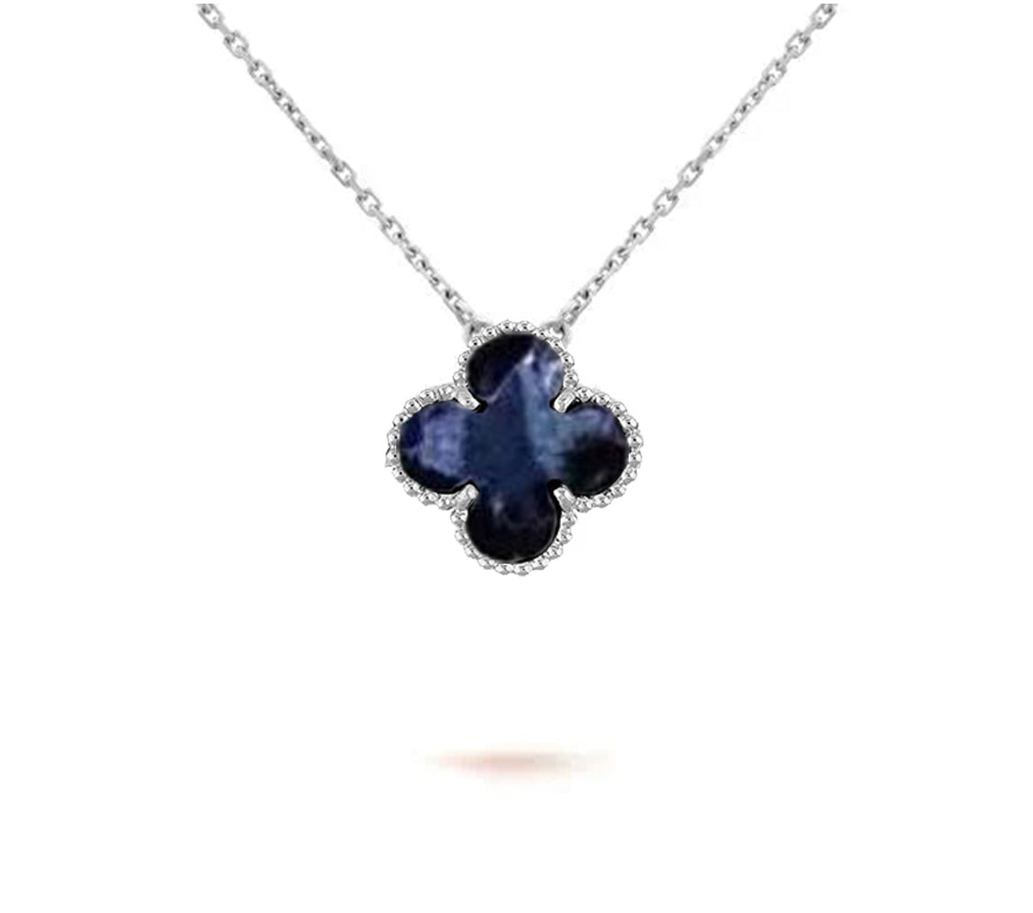 [Leaves]15MM CLOVER FLOWER PENDANT NECKLACE WHITE GOLD COLLECTION