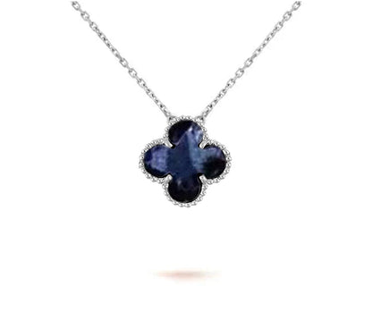 [Leaves]15MM CLOVER FLOWER PENDANT NECKLACE WHITE GOLD COLLECTION