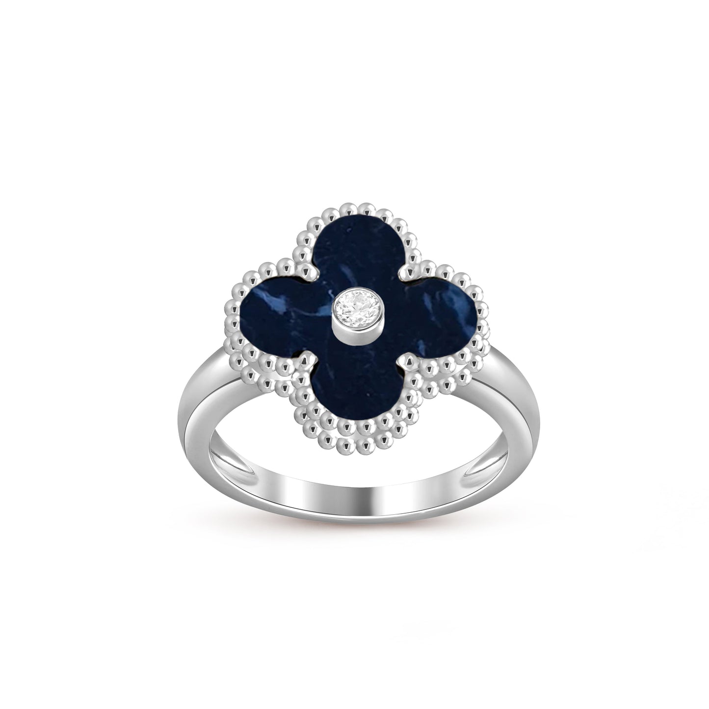 [Leaves]LUCKY CLOVER DIAMOND-ACCENT WHITE GOLD RING COLLECTION