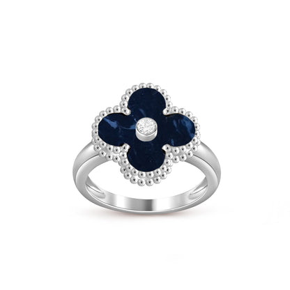 [Leaves]LUCKY CLOVER DIAMOND-ACCENT WHITE GOLD RING COLLECTION