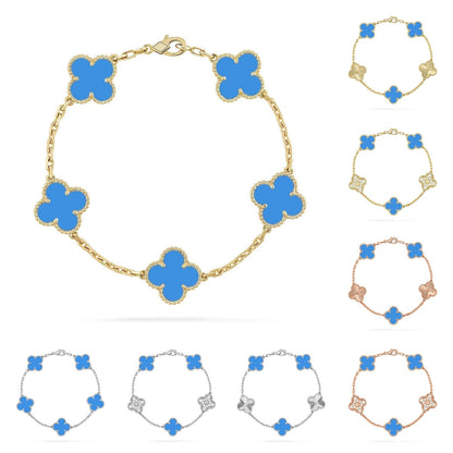 [Leaves]LUCKY CLOVER 5-MOTIF BRACELET - BLUE AGATE COLLECTION
