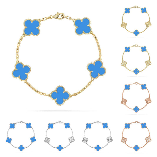 [Leaves]LUCKY CLOVER 5-MOTIF BRACELET - BLUE AGATE COLLECTION