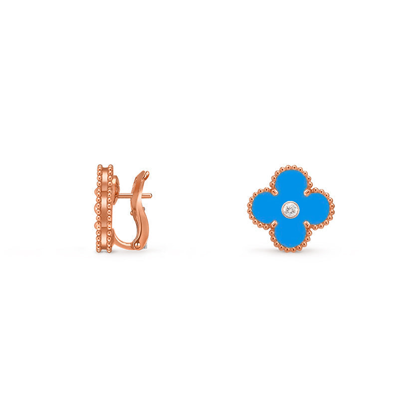 [Leaves]15MM CLOVER FLOWER STUD EARRINGS DIAMOND-ROSE GOLD COLLECTION