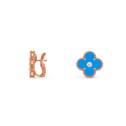 [Leaves]15MM CLOVER FLOWER STUD EARRINGS DIAMOND-ROSE GOLD COLLECTION