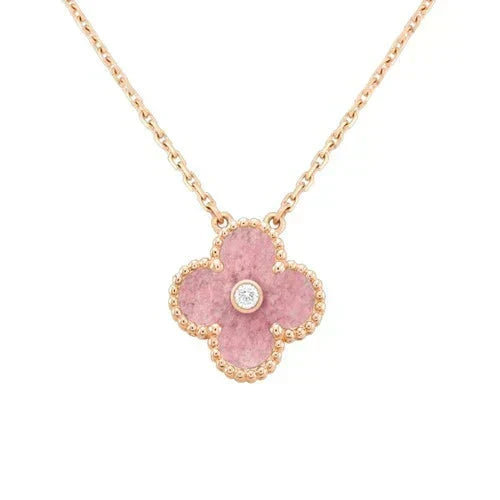 [Leaves]CLOVER 15MM DIAMOND RHODONITE NECKLACE