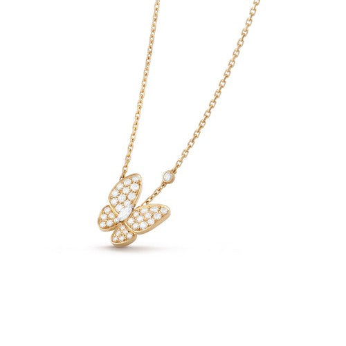 [Leaves]BUTTERFLY DIAMOND CHARM NECKLACE