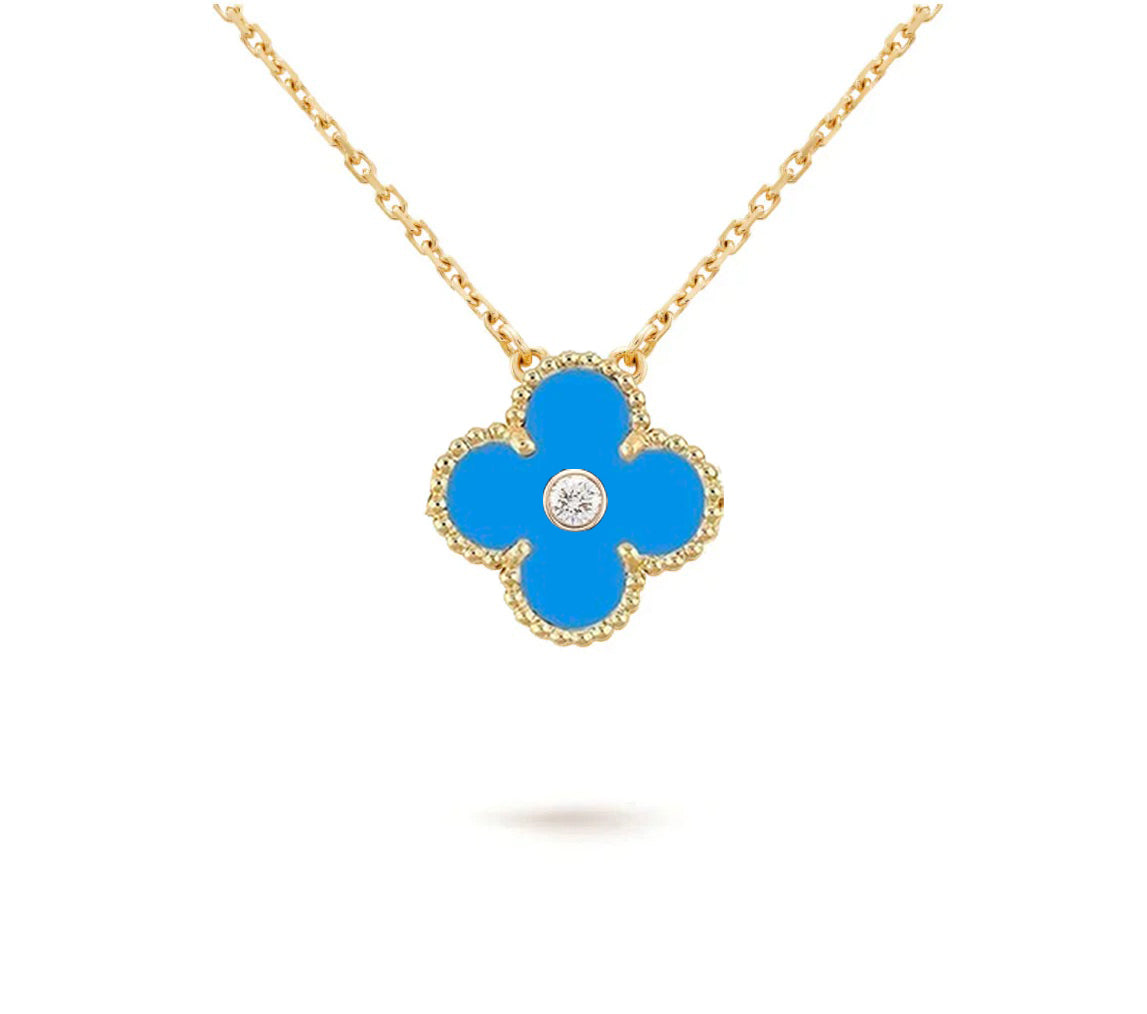 [Leaves]15MM CLOVER FLOWER DIAMOND PENDANT NECKLACE COLLECTION
