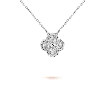 [Leaves]15MM CLOVER FLOWER PENDANT NECKLACE WHITE GOLD COLLECTION