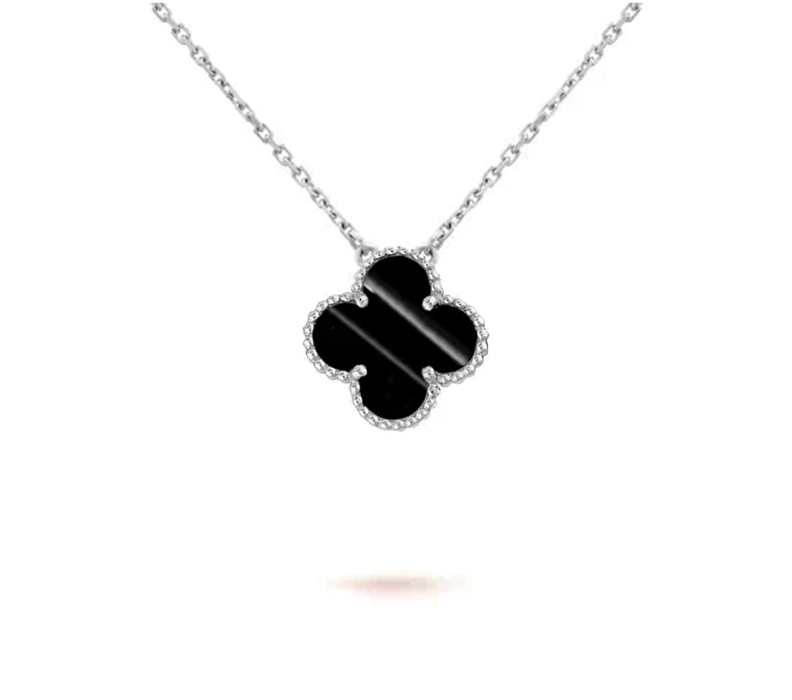 [Leaves]15MM CLOVER FLOWER PENDANT NECKLACE WHITE GOLD COLLECTION