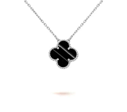 [Leaves]15MM CLOVER FLOWER PENDANT NECKLACE WHITE GOLD COLLECTION