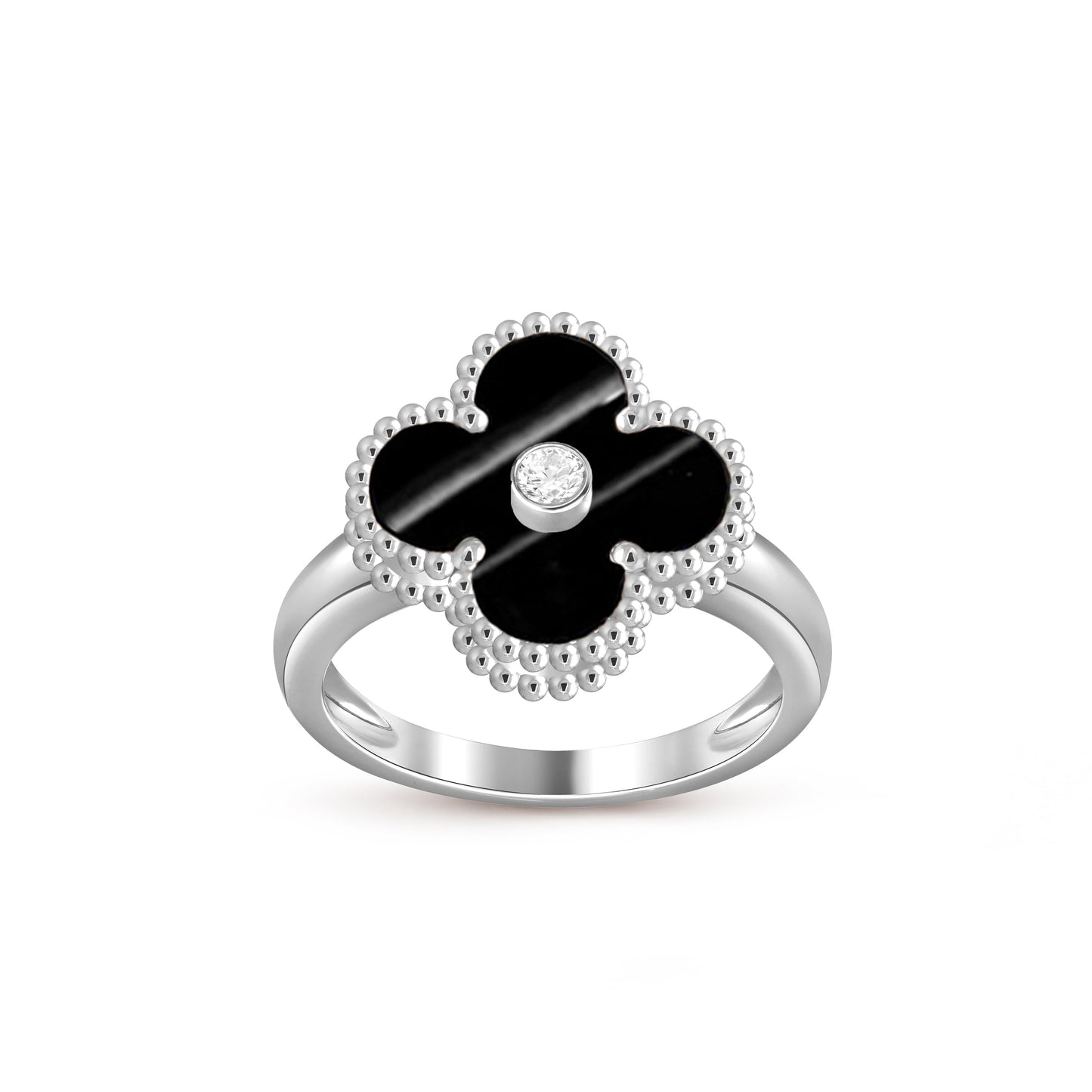 [Leaves]LUCKY CLOVER DIAMOND-ACCENT WHITE GOLD RING COLLECTION