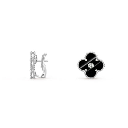 [Leaves]15MM CLOVER FLOWER STUD EARRINGS DIAMOND-WHITE GOLD COLLECTION