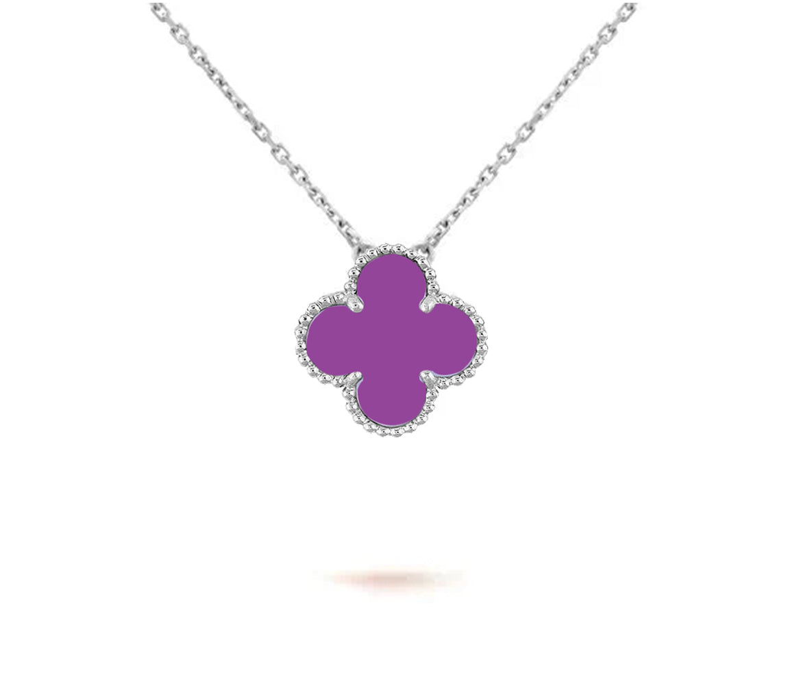 [Leaves]15MM CLOVER FLOWER PENDANT NECKLACE WHITE GOLD COLLECTION