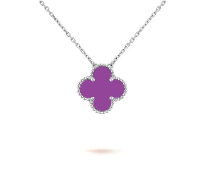 [Leaves]15MM CLOVER FLOWER PENDANT NECKLACE WHITE GOLD COLLECTION