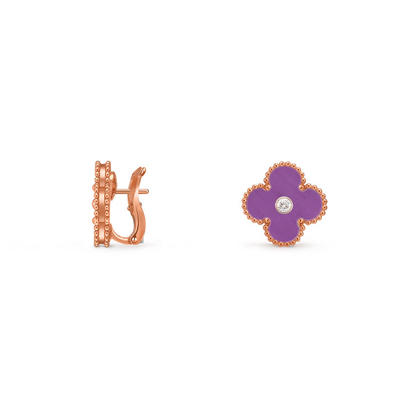 [Leaves]15MM CLOVER FLOWER STUD EARRINGS DIAMOND-ROSE GOLD COLLECTION