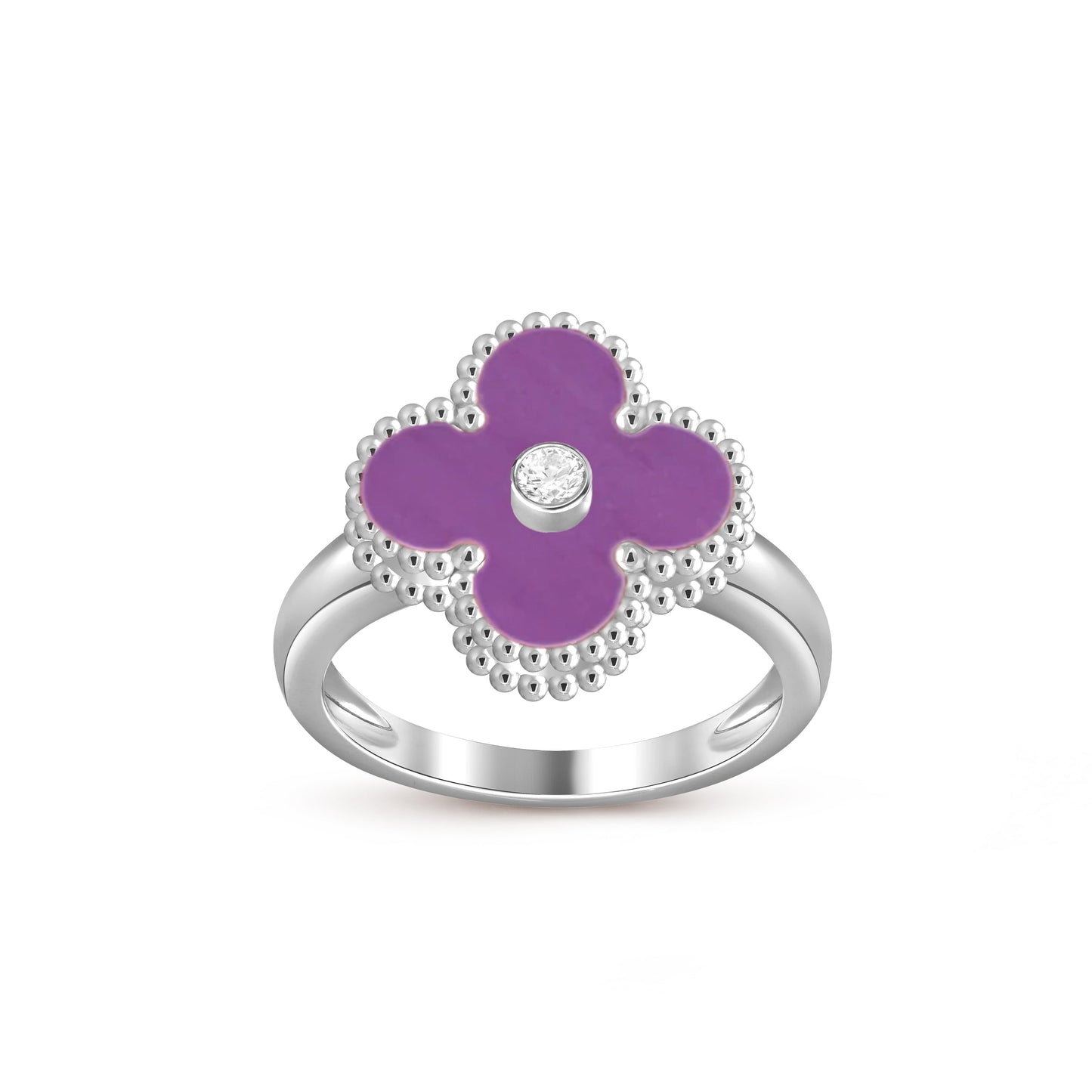 [Leaves]LUCKY CLOVER DIAMOND-ACCENT WHITE GOLD RING COLLECTION