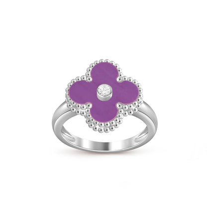 [Leaves]LUCKY CLOVER DIAMOND-ACCENT WHITE GOLD RING COLLECTION