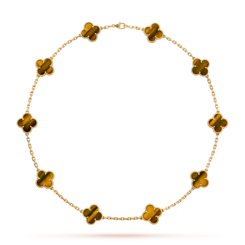 [Leaves]CLOVER 10 MOTIFS TIGER EYE NECKLACE