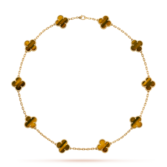 [Leaves]CLOVER 10 MOTIFS TIGER EYE NECKLACE