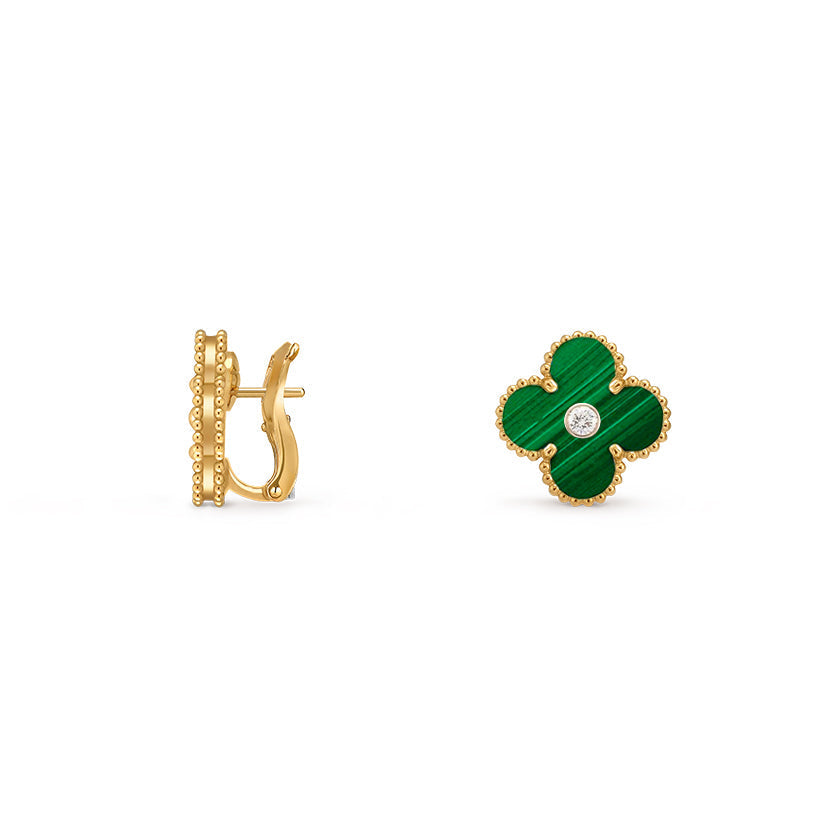 [Leaves]15MM CLOVER FLOWER STUD EARRINGS DIAMOND-GOLD COLLECTION